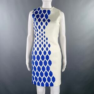 DAVID KOMA Size 6 White Blue Geometric Mini Cocktail Dress
